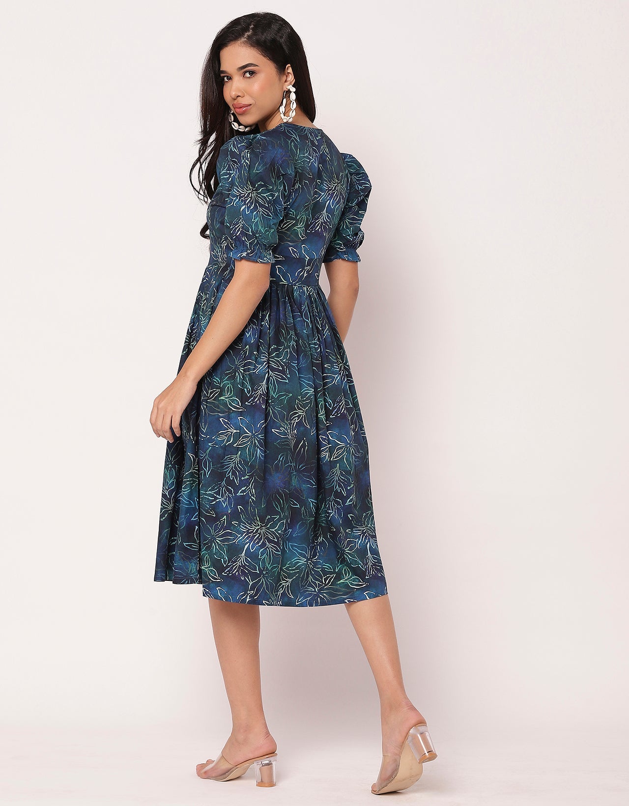 V-Neck Puffed Sleeves Maxi Dress For Women