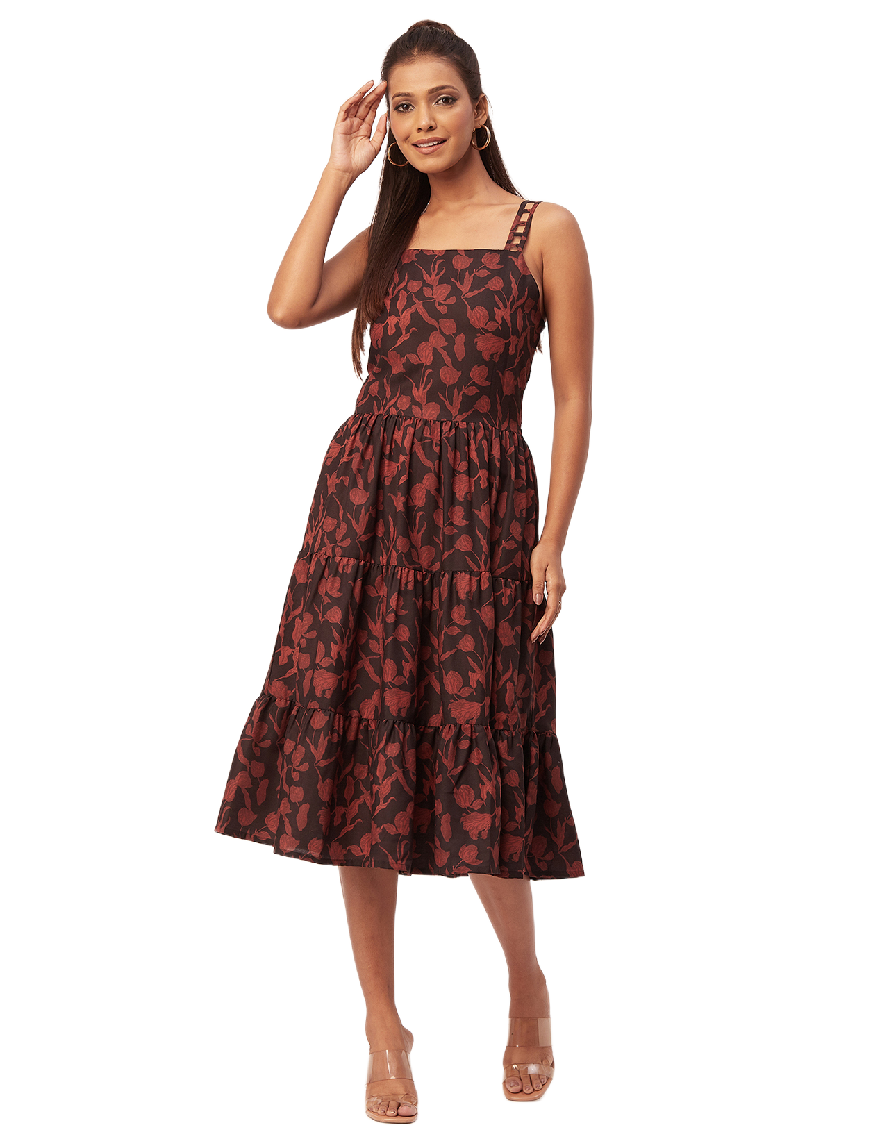 Sleeveless Tiered Dress, Strap Midi