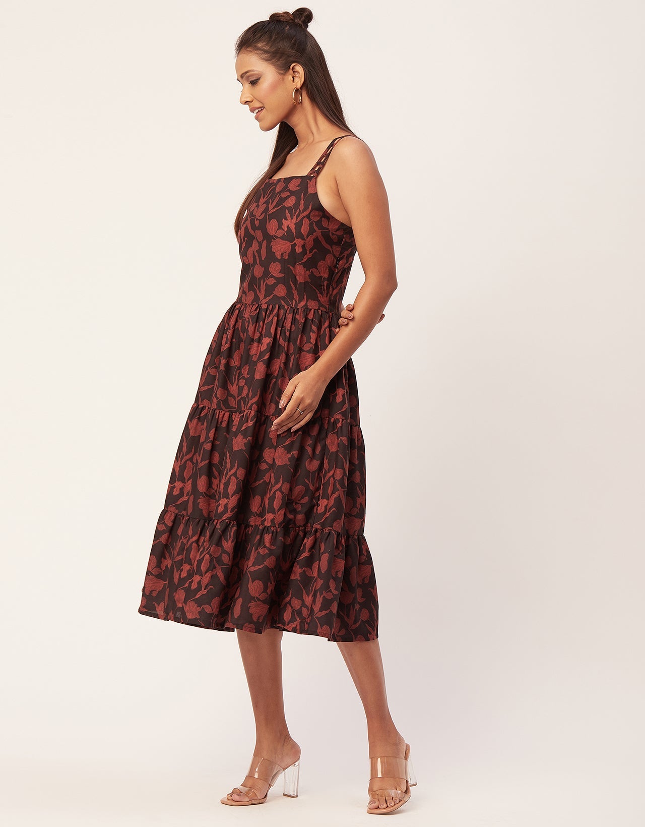 Sleeveless Tiered Dress, Strap Midi