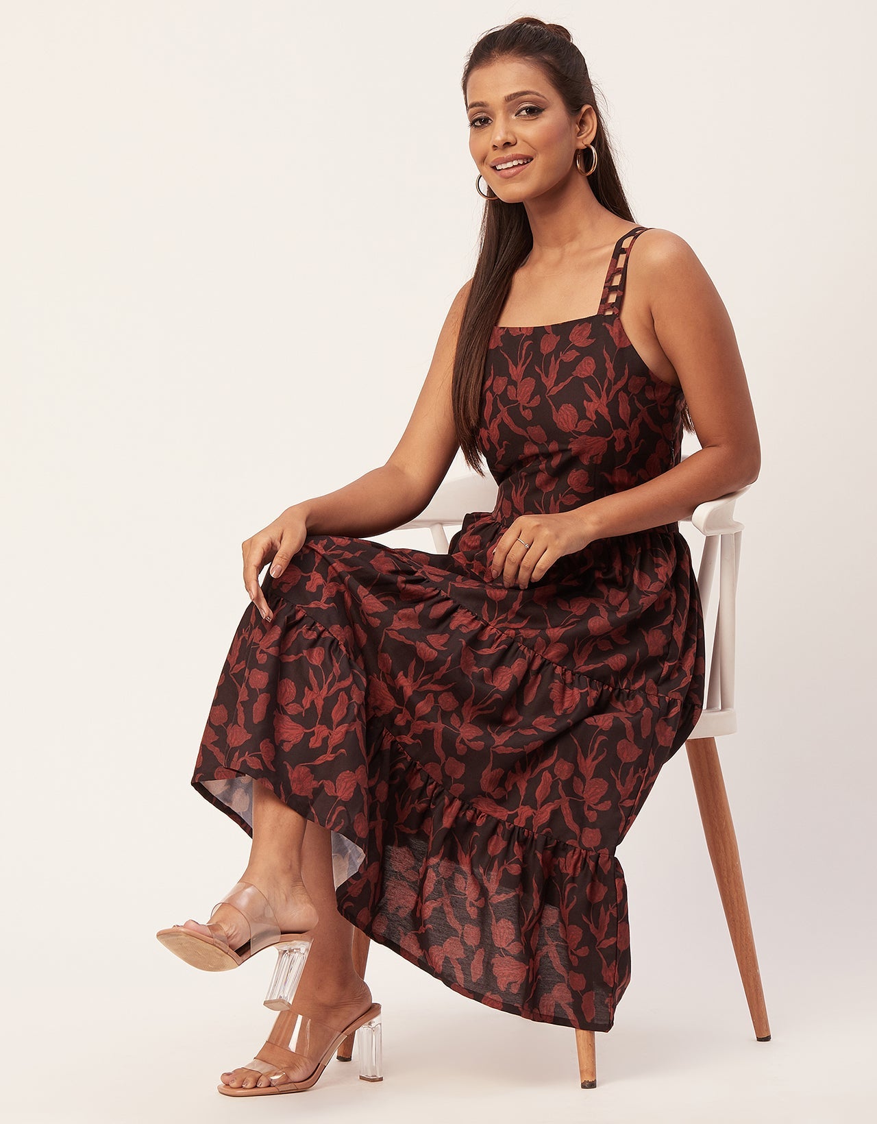 Sleeveless Tiered Dress, Strap Midi