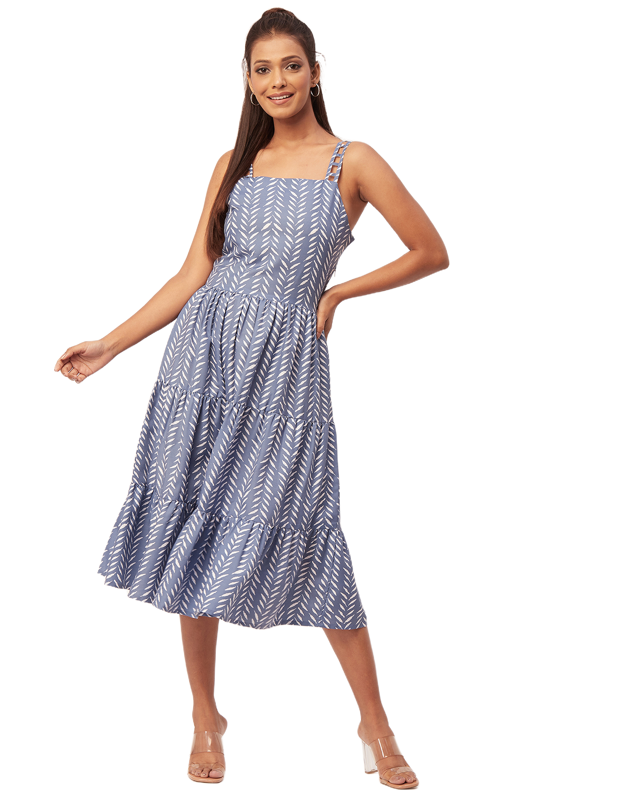 Sleeveless Tiered Dress, Strap Midi