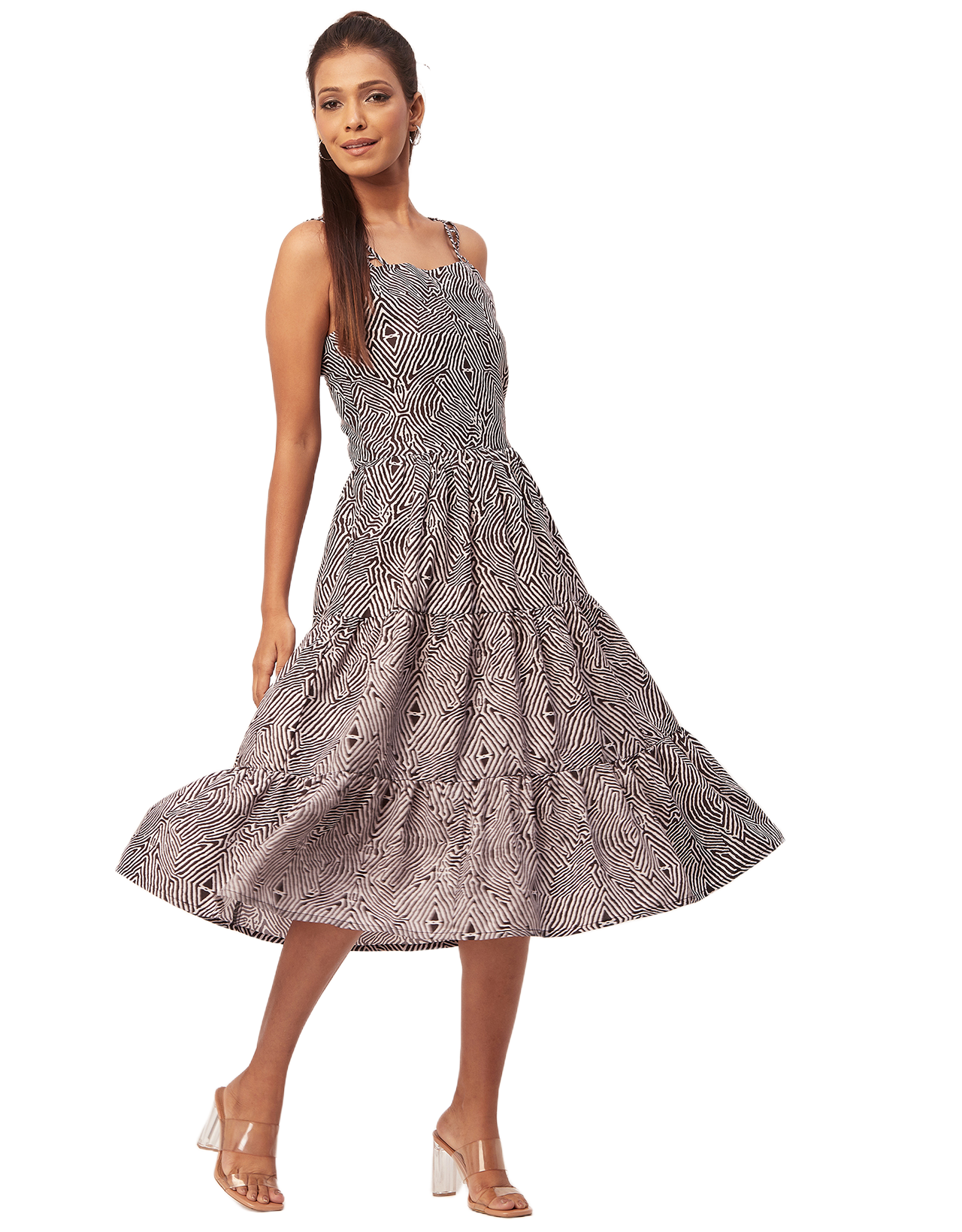 Sleeveless Tiered Dress, Strap Midi