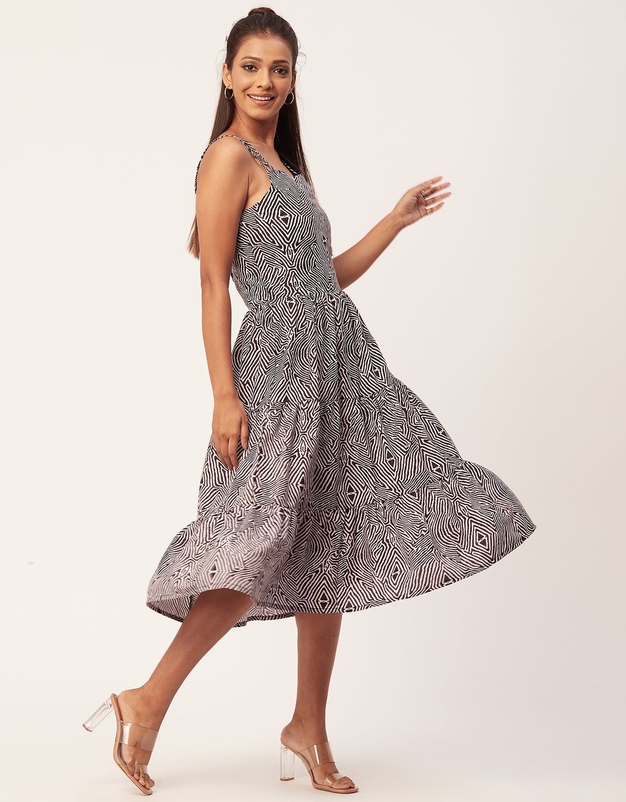 Sleeveless Tiered Dress, Strap Midi