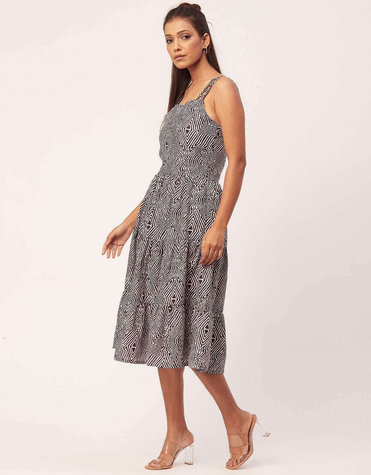 Sleeveless Tiered Dress, Strap Midi