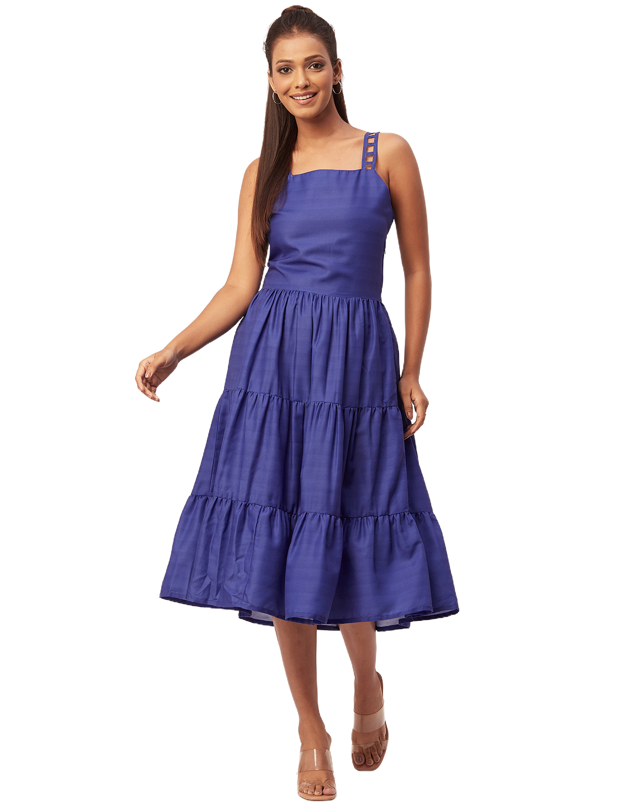 Sleeveless Tiered Dress, Strap Midi