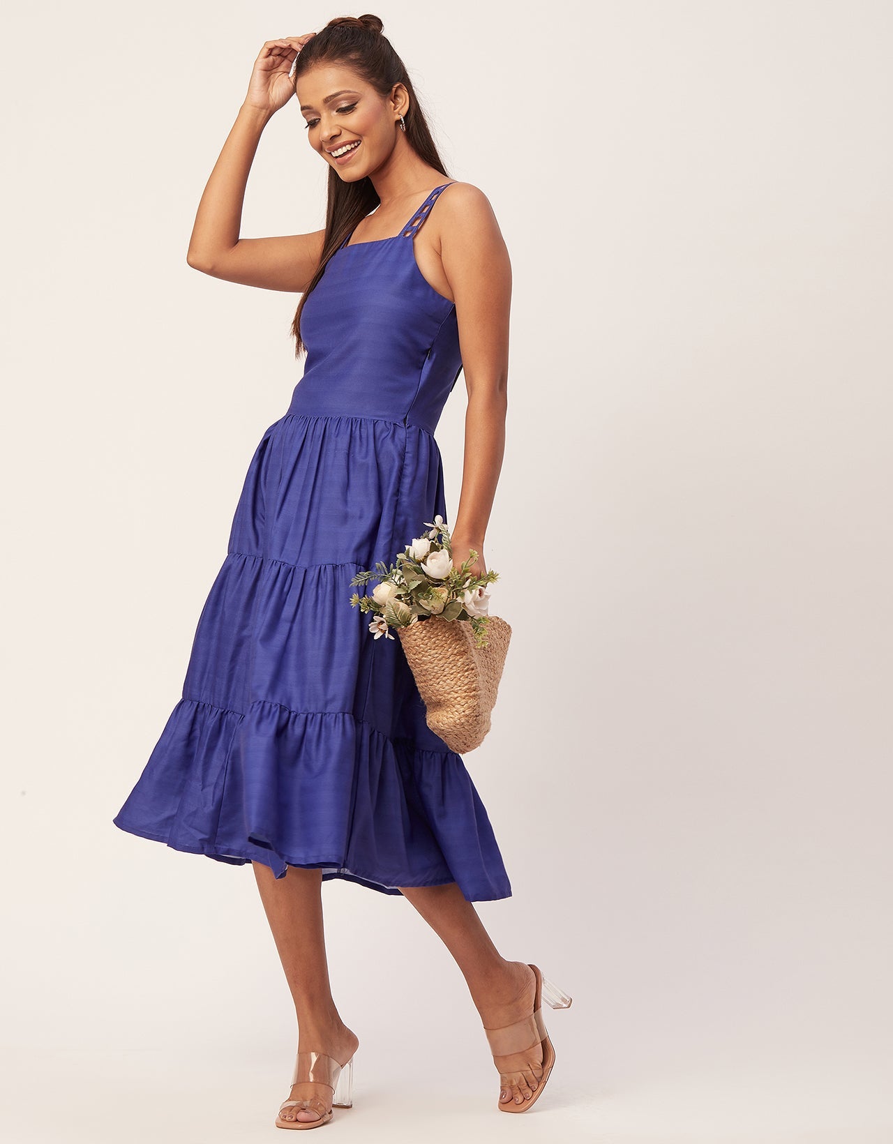 Sleeveless Tiered Dress, Strap Midi