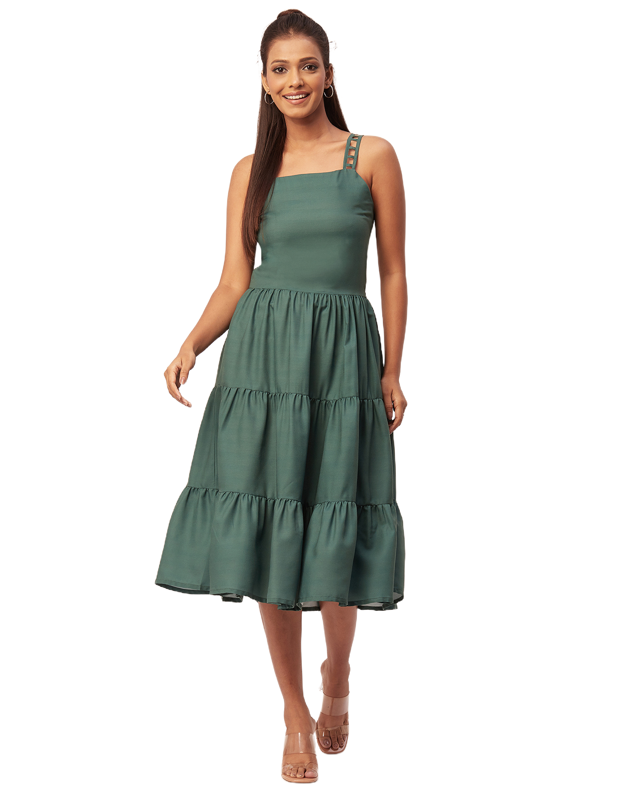 Sleeveless Tiered Dress, Strap Midi