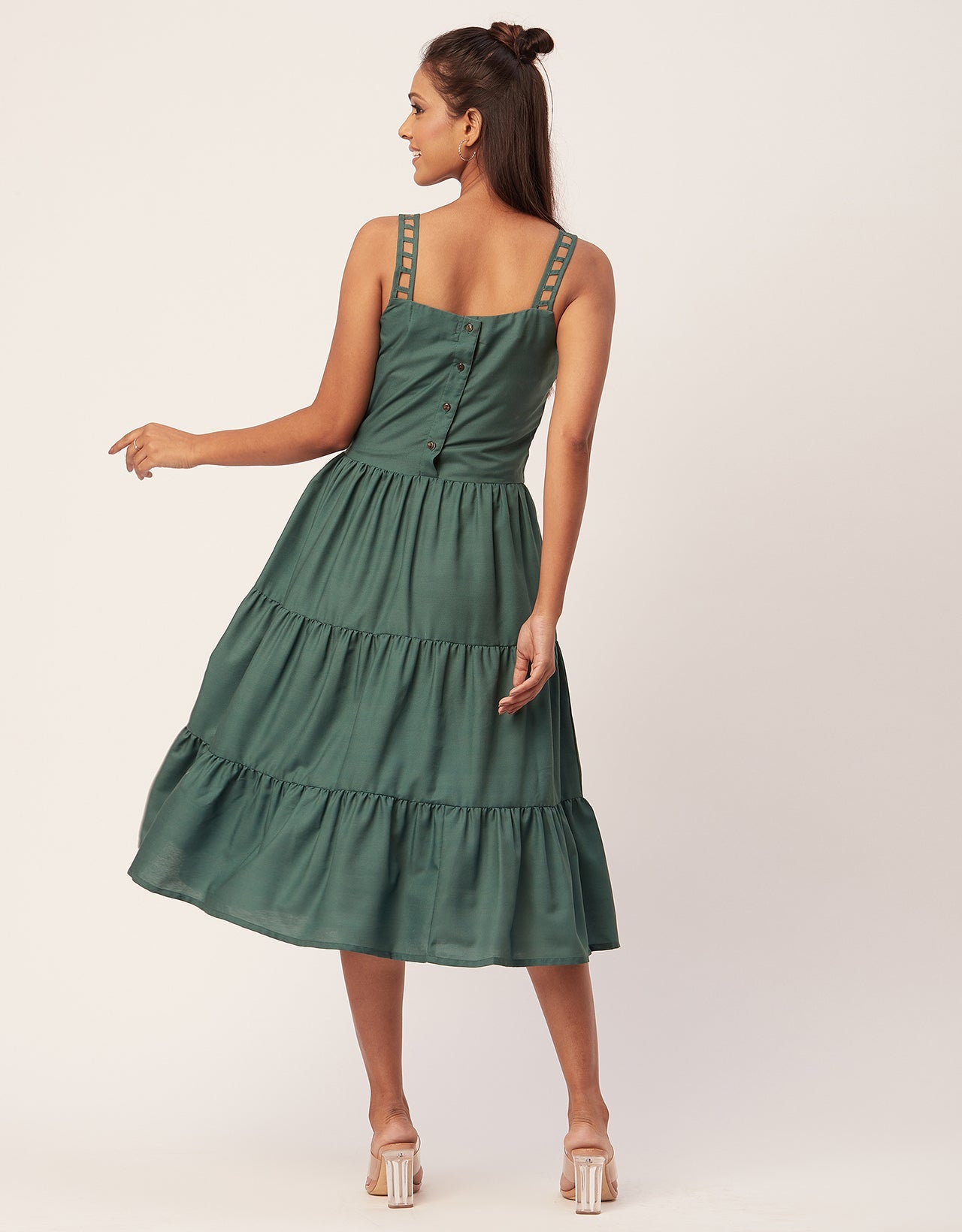 Sleeveless Tiered Dress, Strap Midi