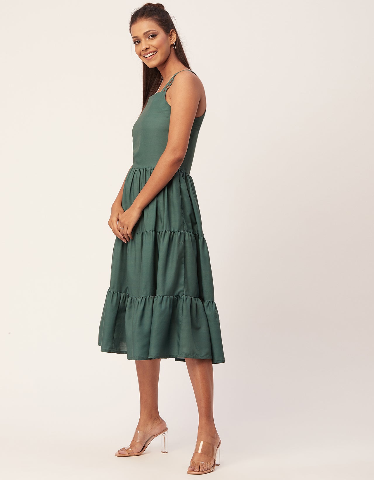 Sleeveless Tiered Dress, Strap Midi