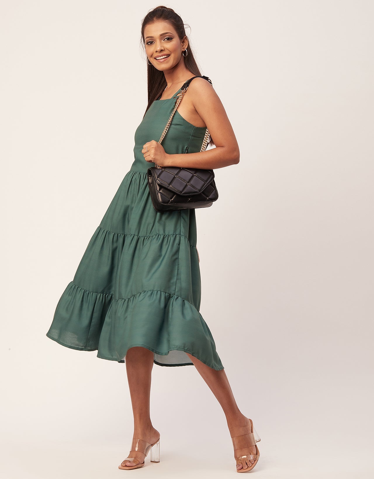 Sleeveless Tiered Dress, Strap Midi