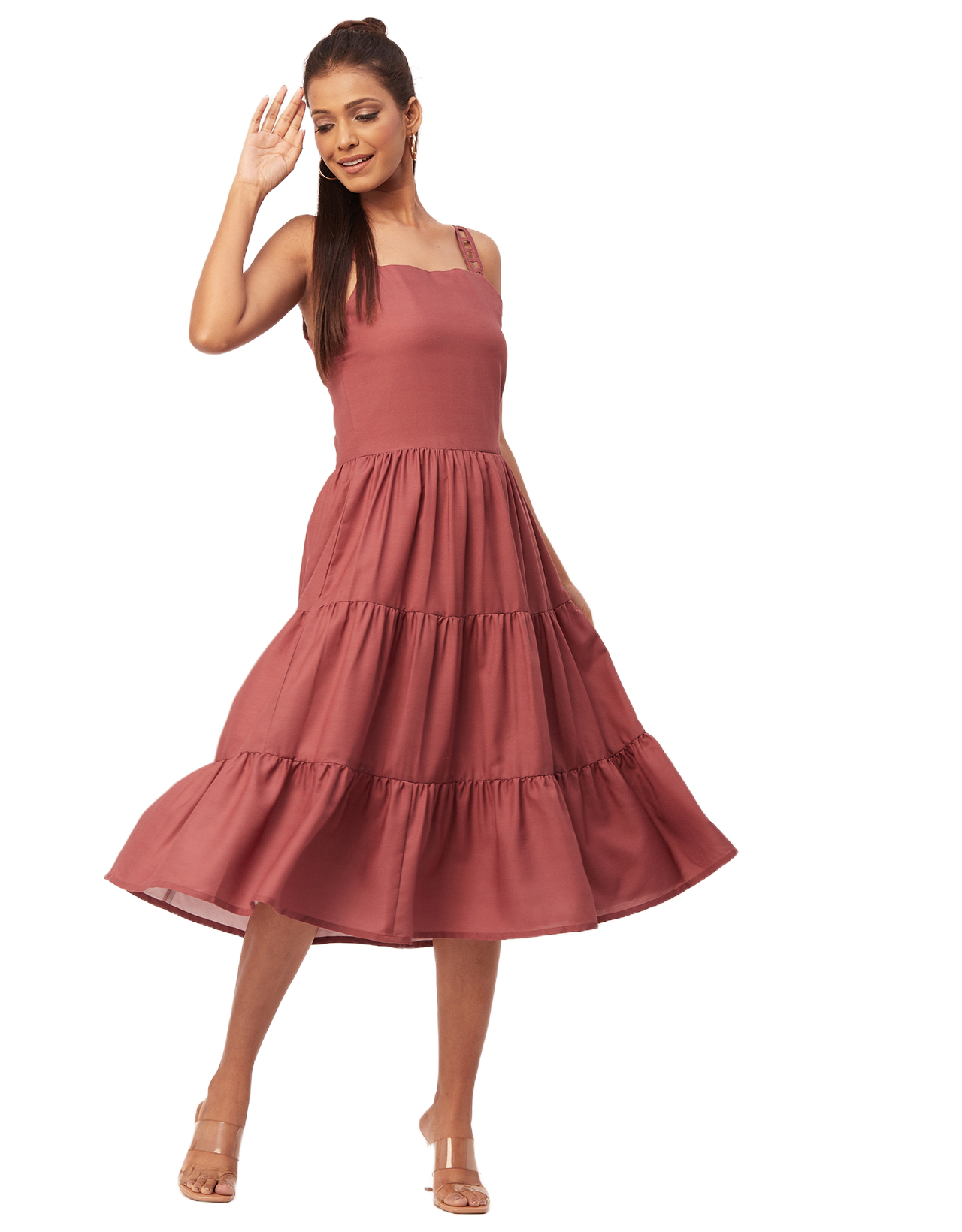 Sleeveless Tiered Dress, Strap Midi