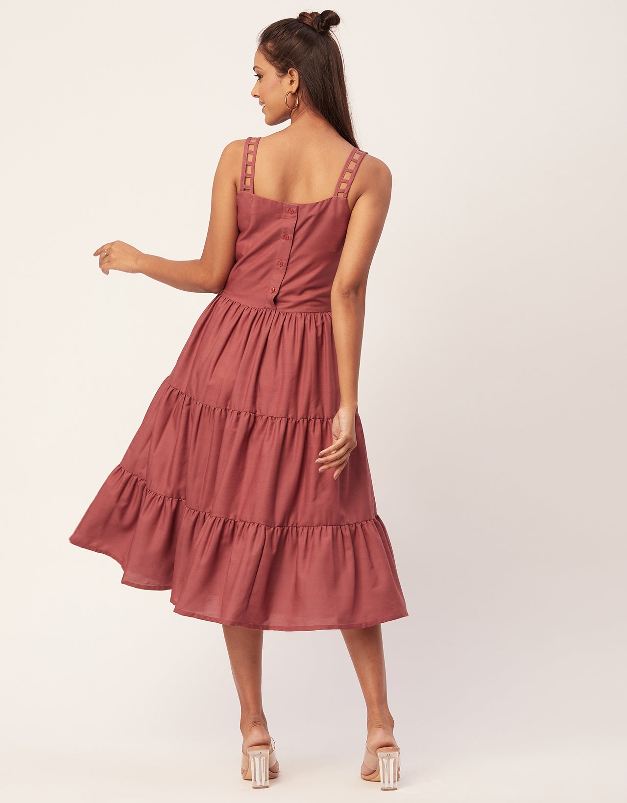 Sleeveless Tiered Dress, Strap Midi