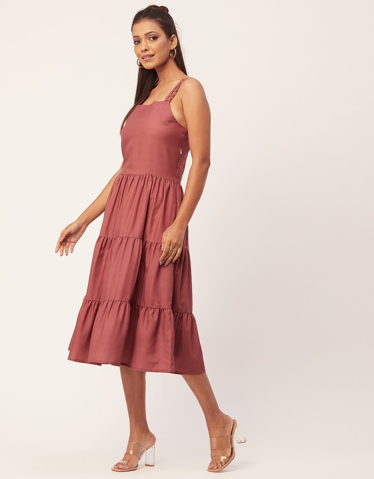 Sleeveless Tiered Dress, Strap Midi
