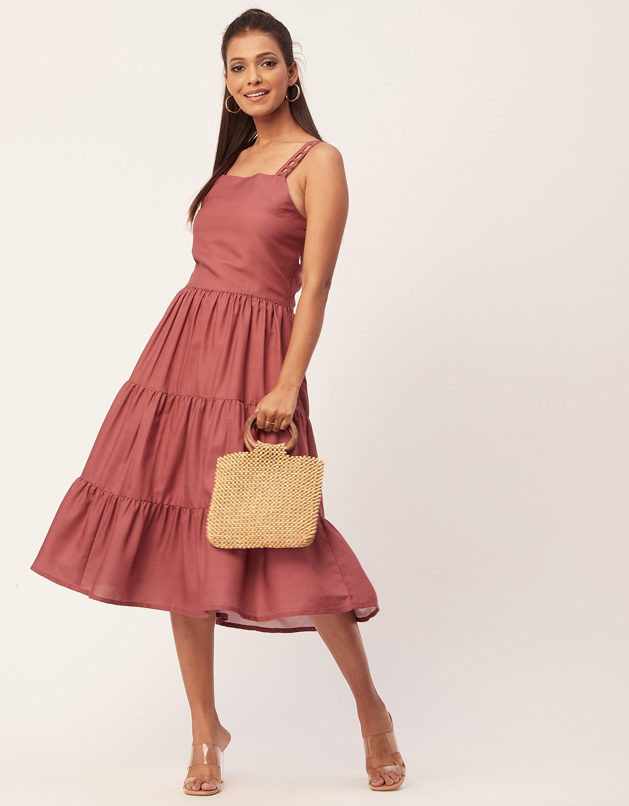 Sleeveless Tiered Dress, Strap Midi