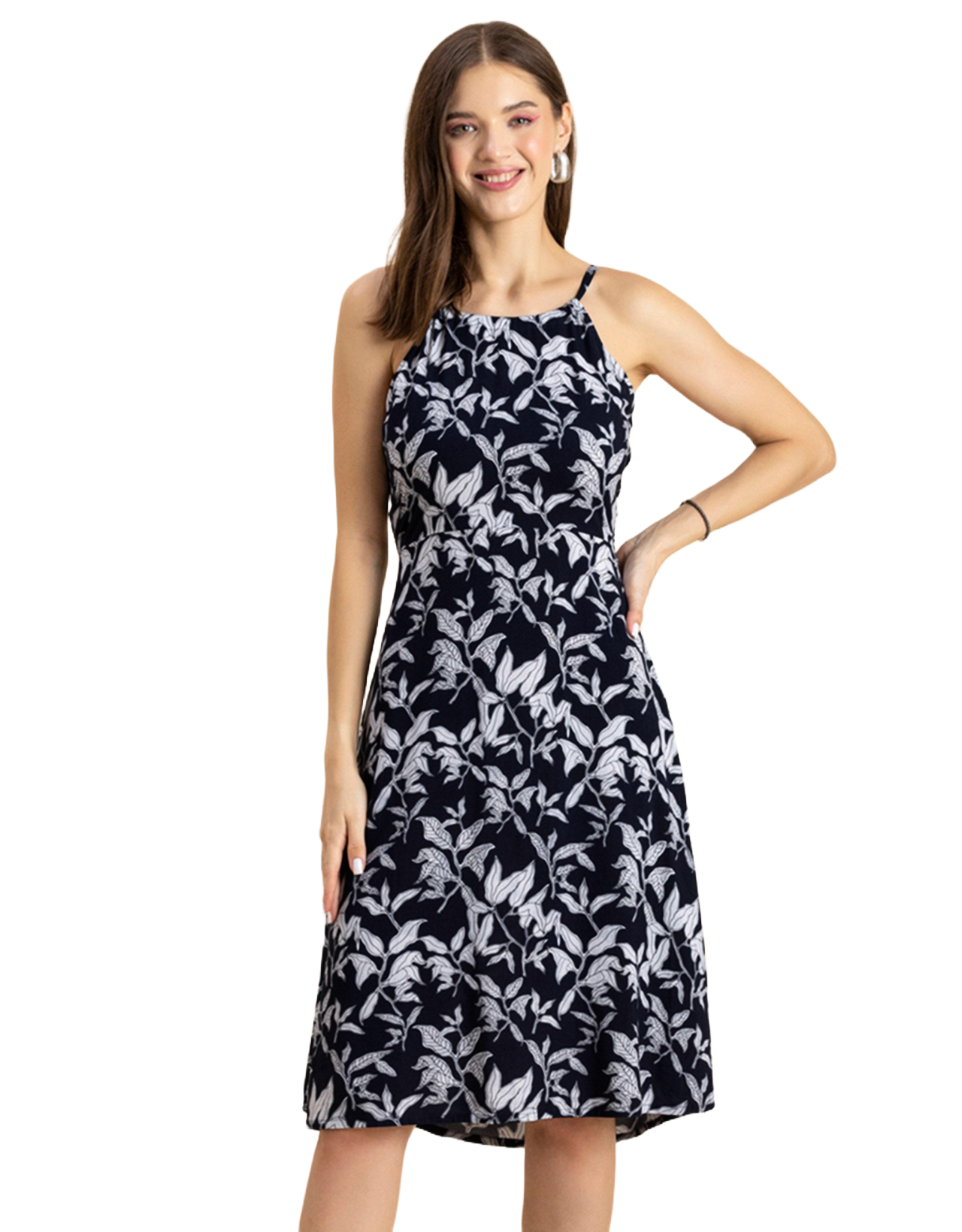 Printed Halter Neck Dress, Knee