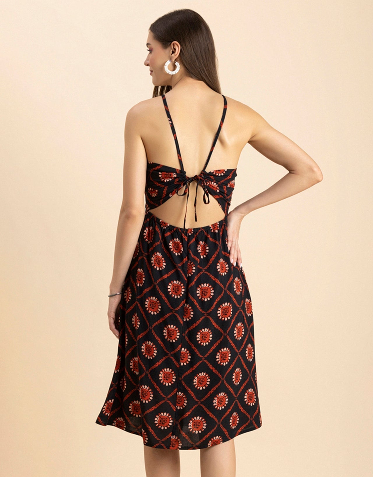 Printed Halter Neck Dress, Knee