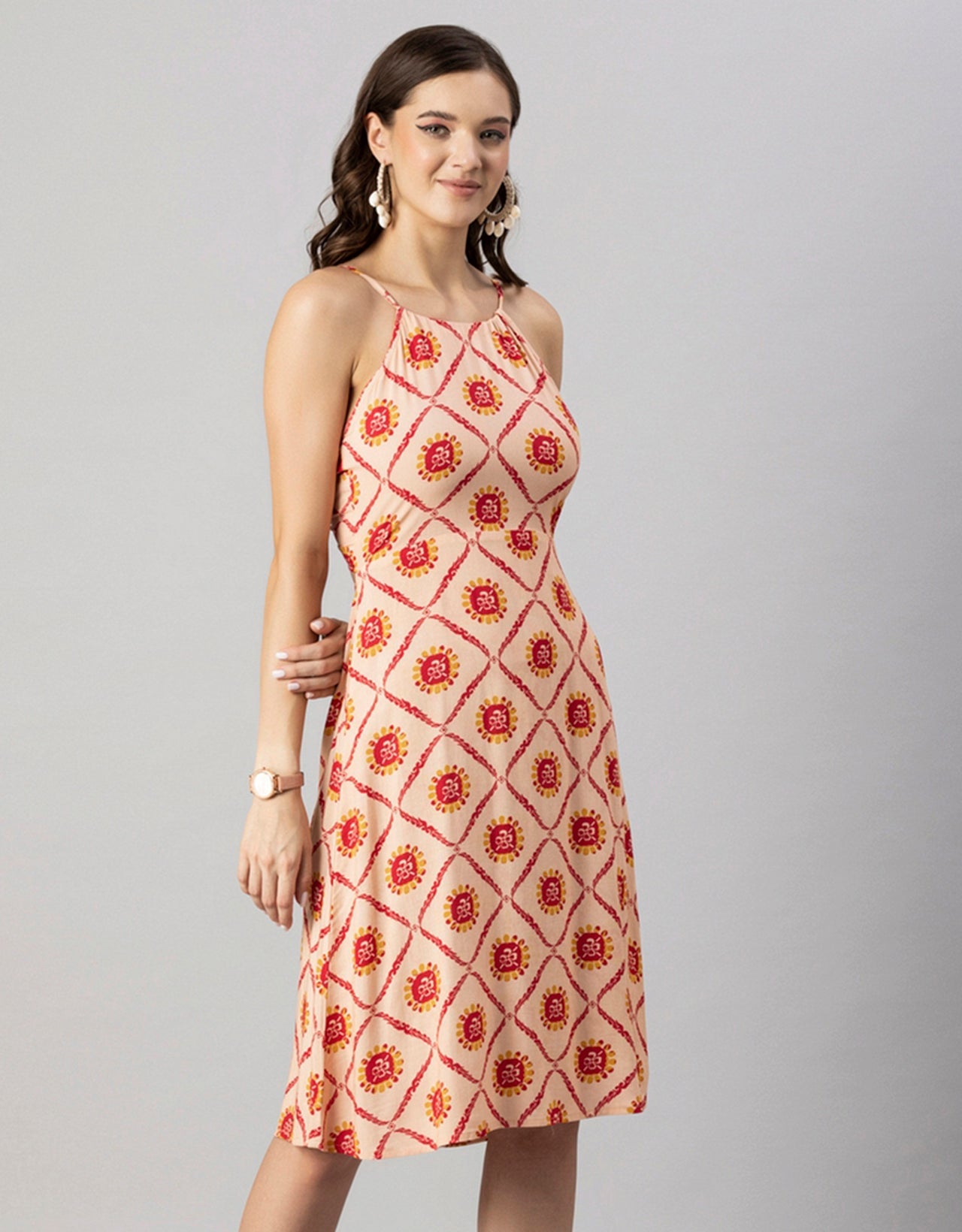 Printed Halter Neck Dress, Knee