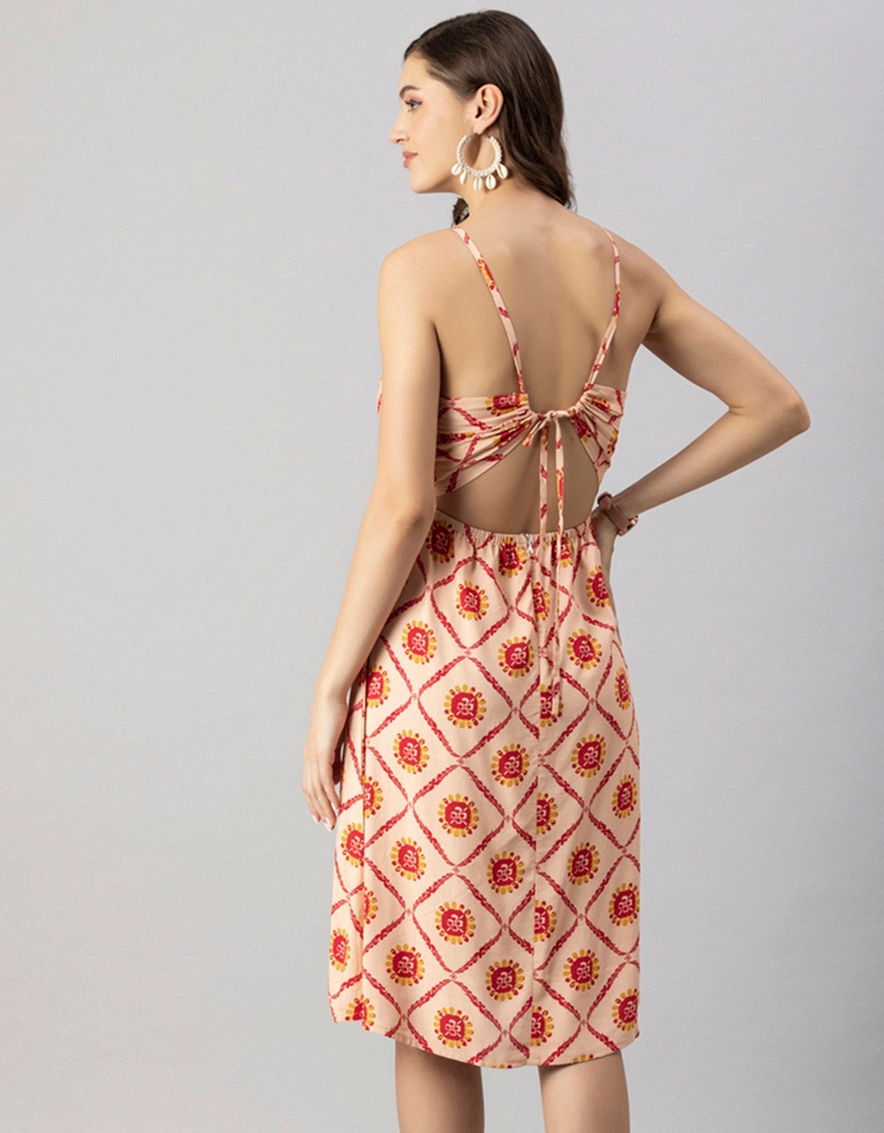 Printed Halter Neck Dress, Knee