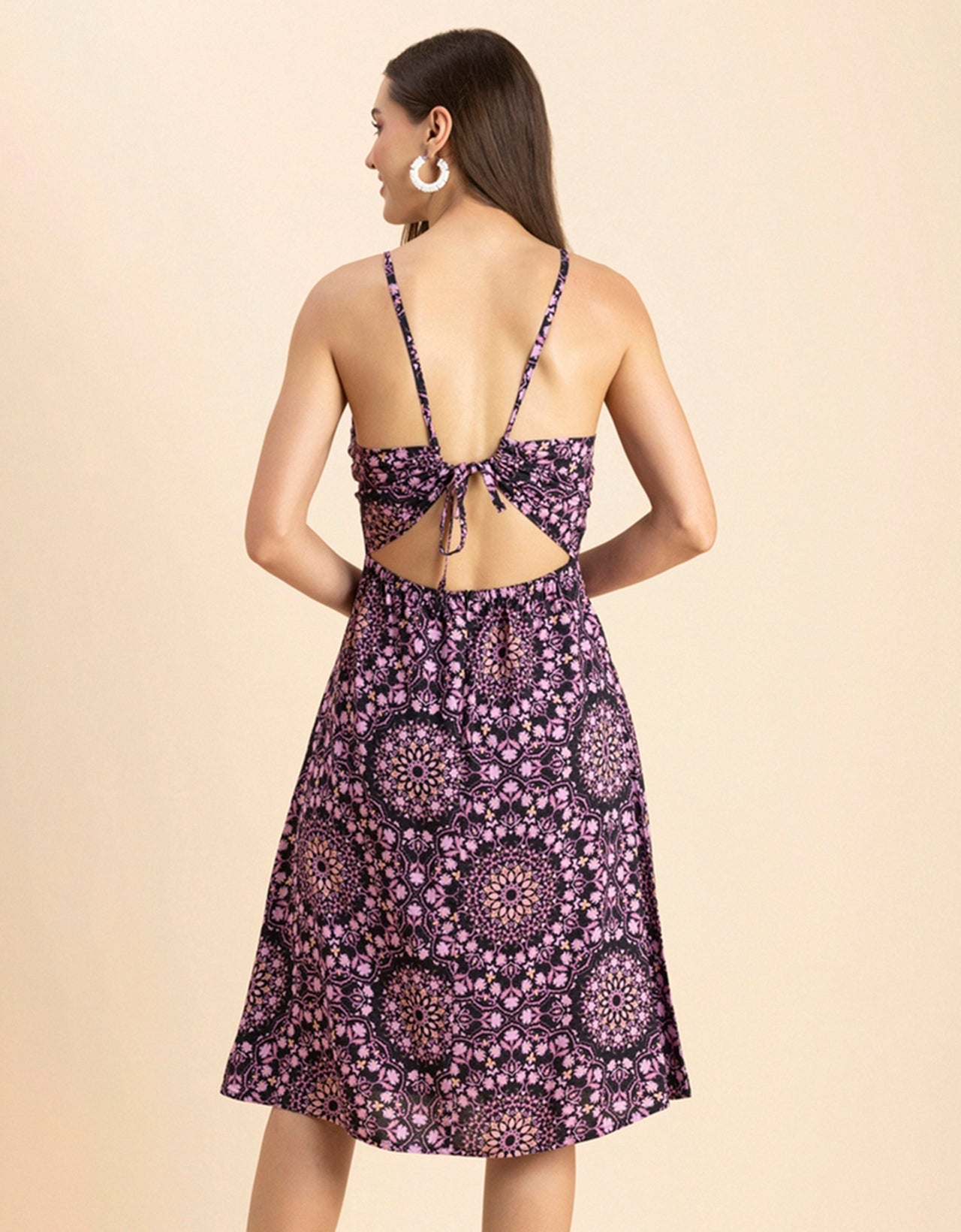 Printed Halter Neck Dress, Knee