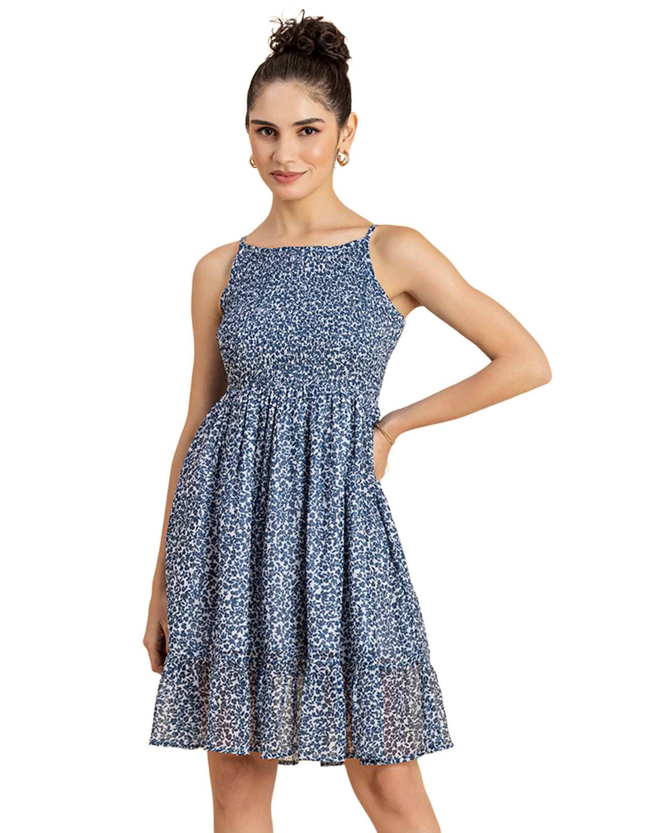 Printed Strappy Flared Dress