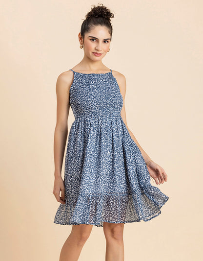 Printed Strappy Flared Dress