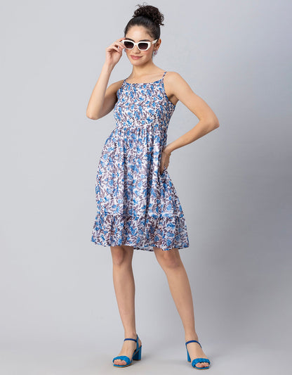 Printed Strappy Flared Dress
