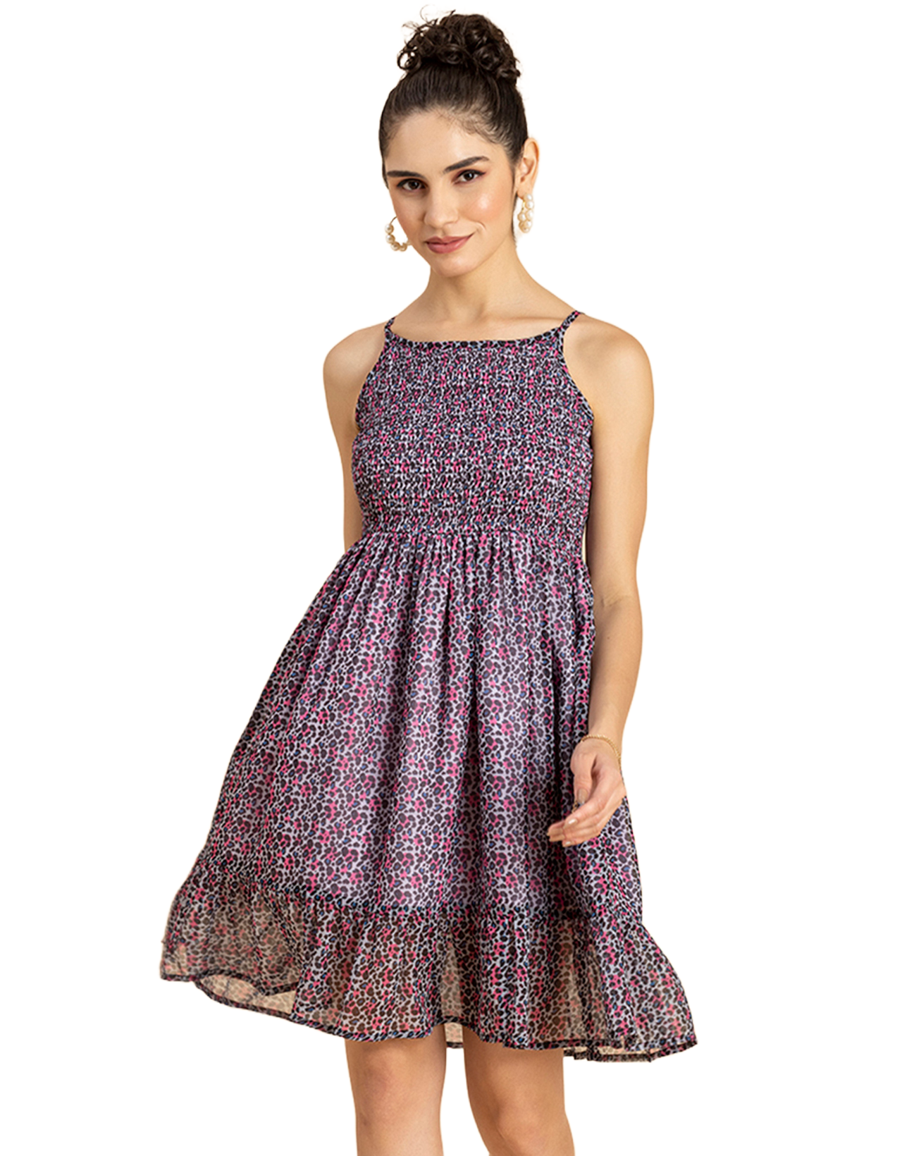 Printed Strappy Flared Dress