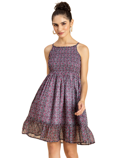 Printed Strappy Flared Dress