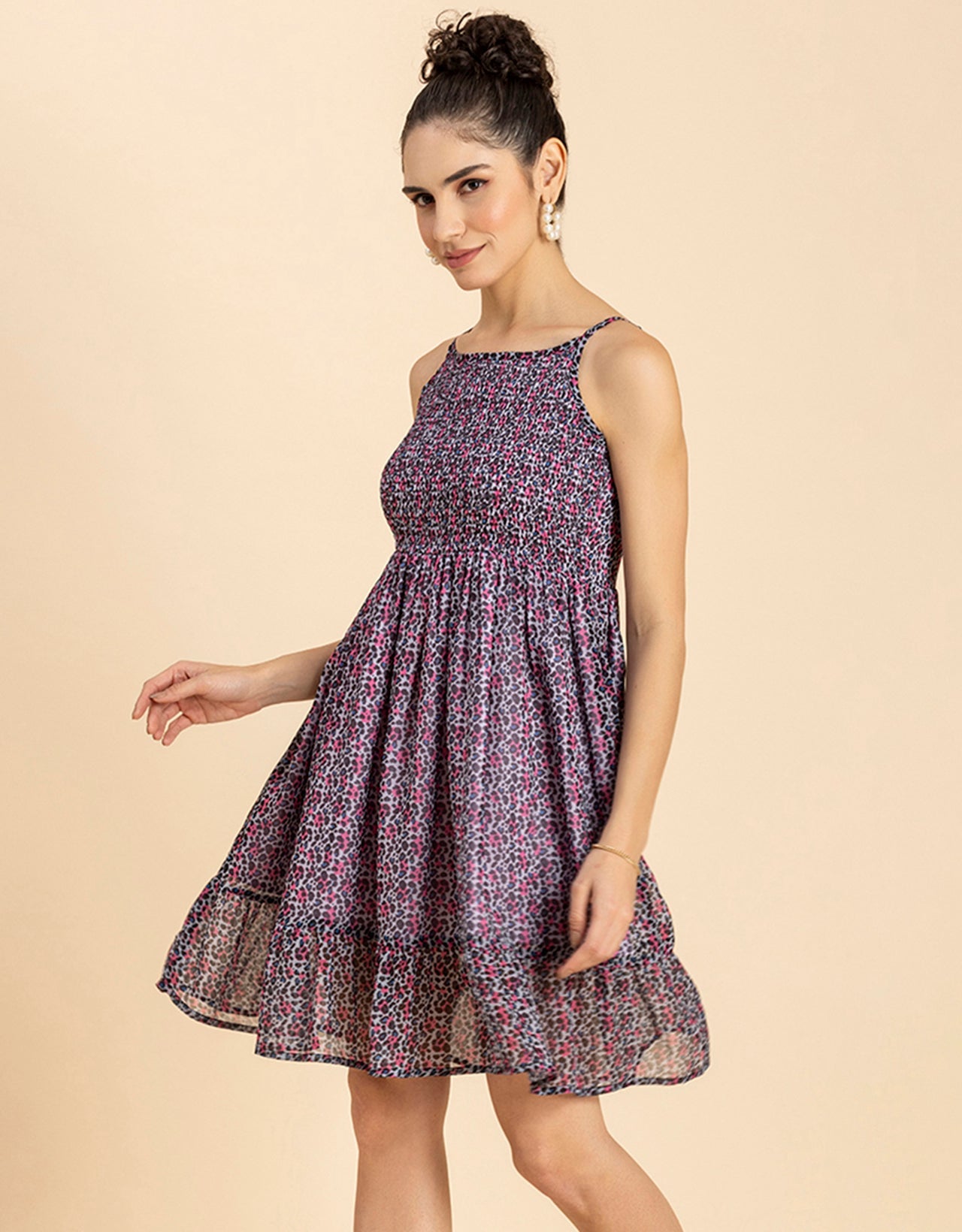 Printed Strappy Flared Dress