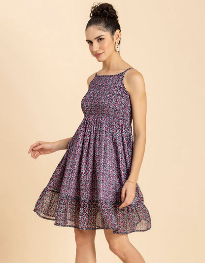 Printed Strappy Flared Dress