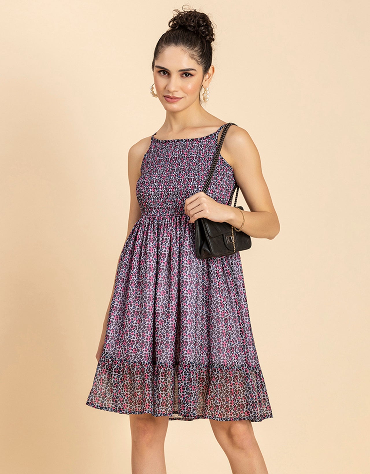 Printed Strappy Flared Dress