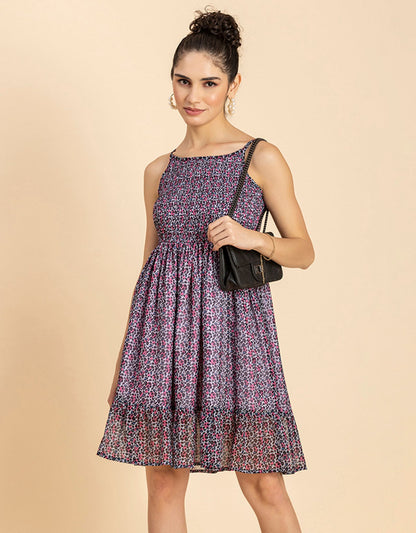 Printed Strappy Flared Dress