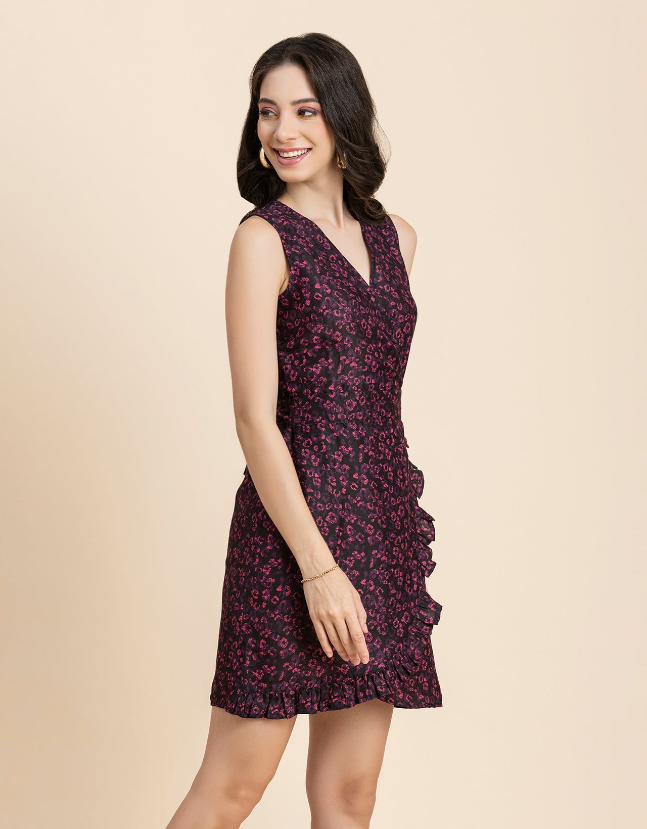 Printed Wrap Mini Dress