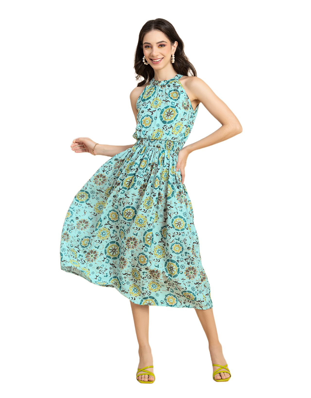 Printed Smocked Dress, Halter