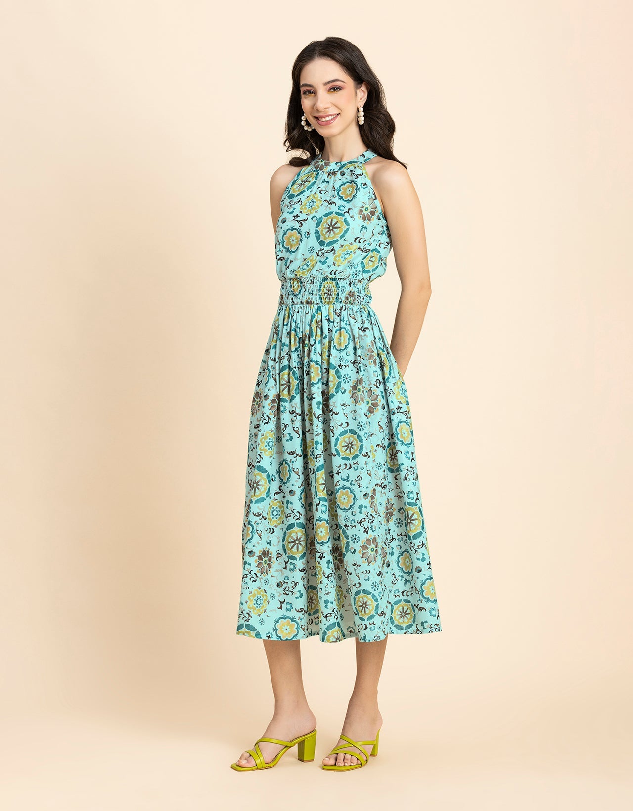 Printed Smocked Dress, Halter
