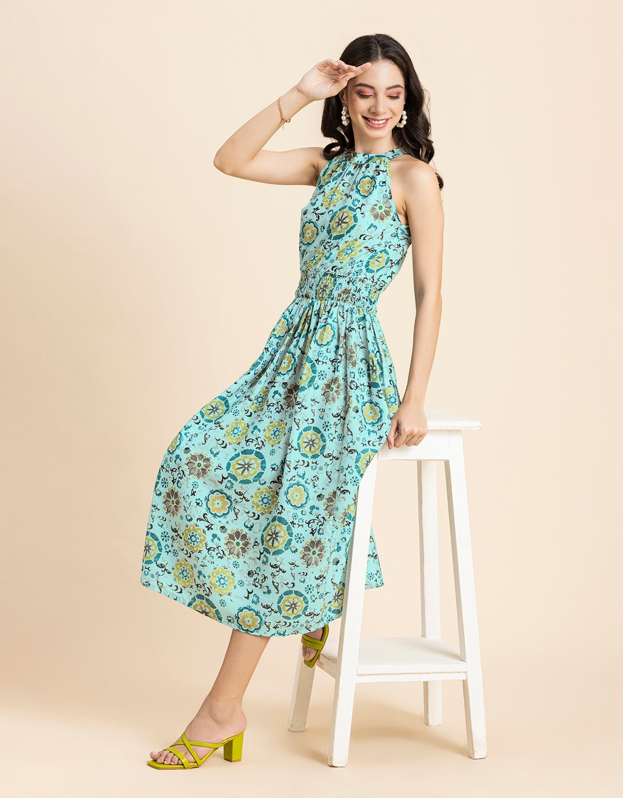 Printed Smocked Dress, Halter