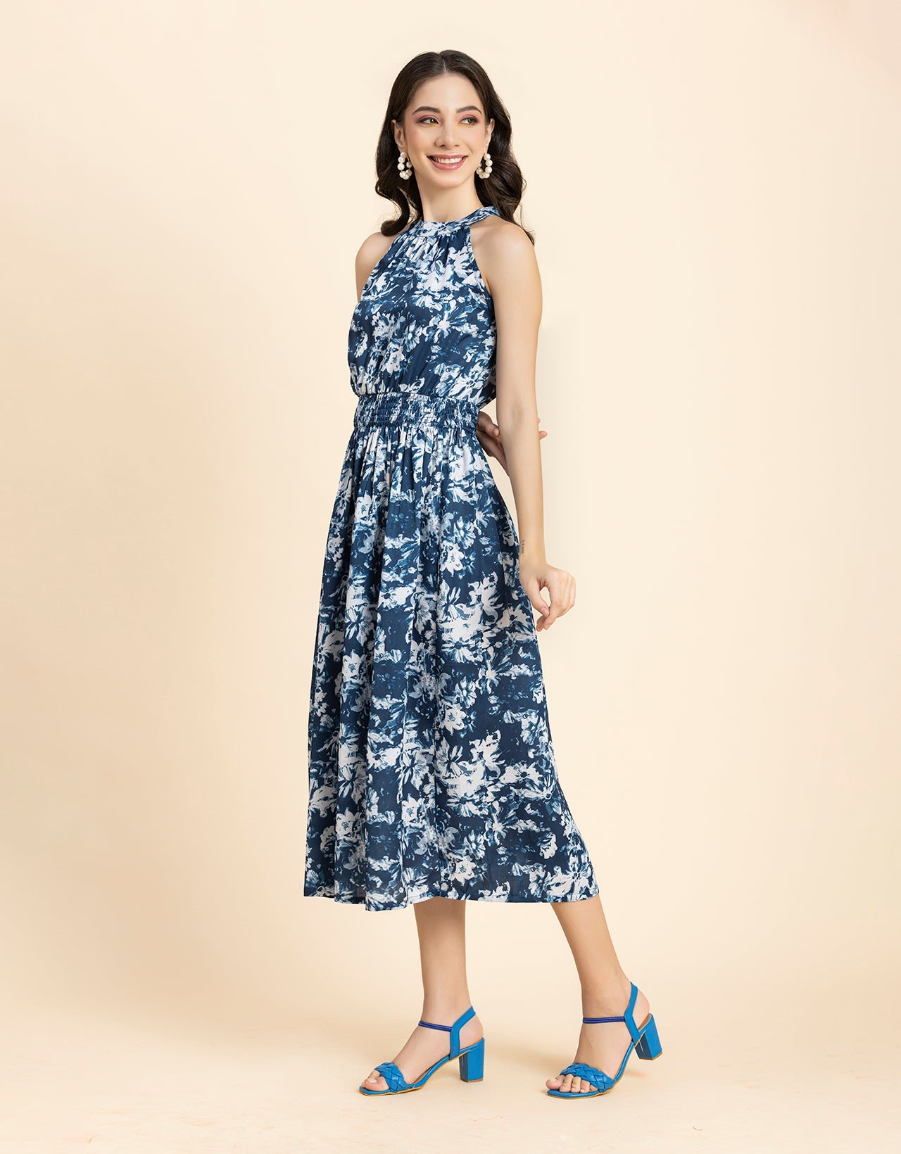 Printed Smocked Dress, Halter