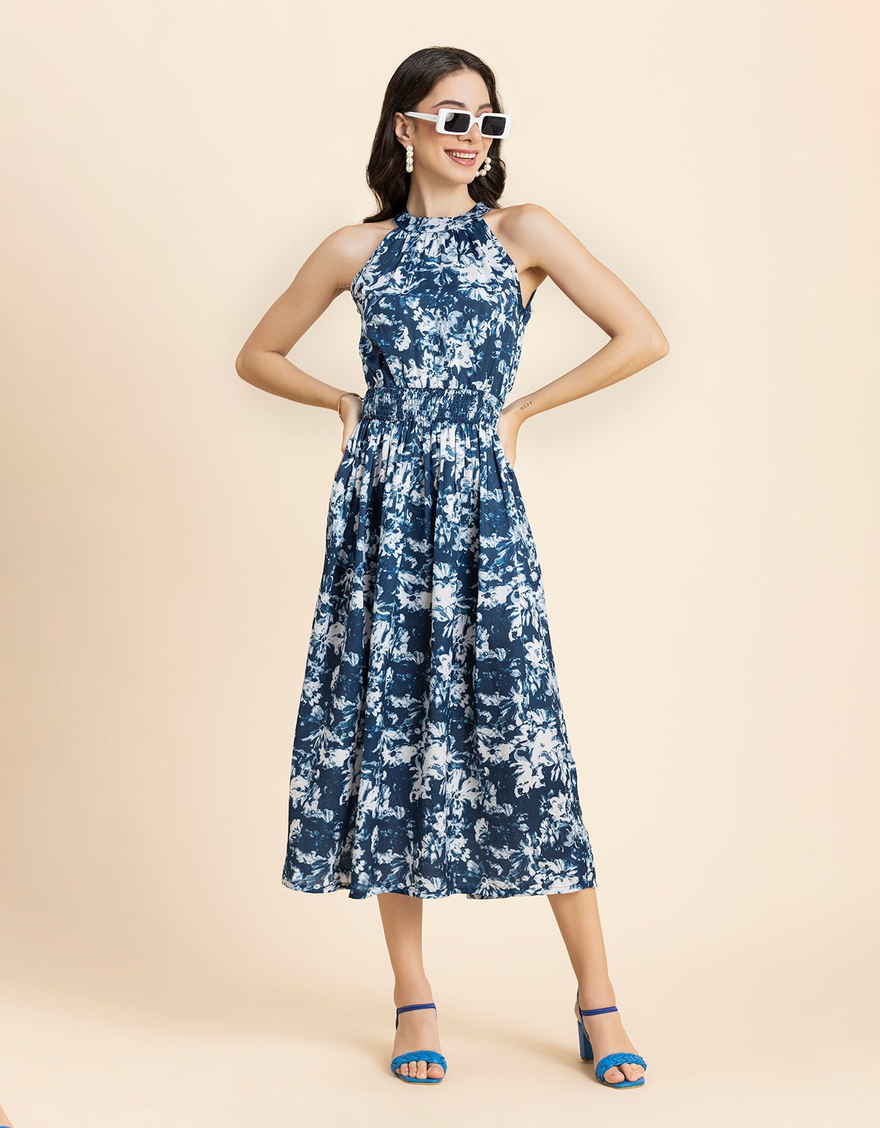 Printed Smocked Dress, Halter