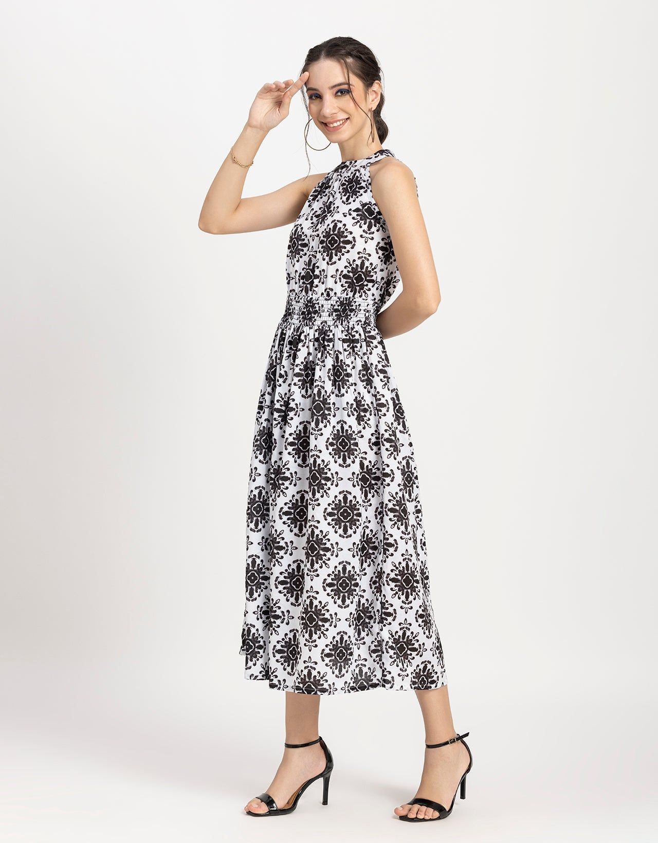Printed Smocked Dress, Halter