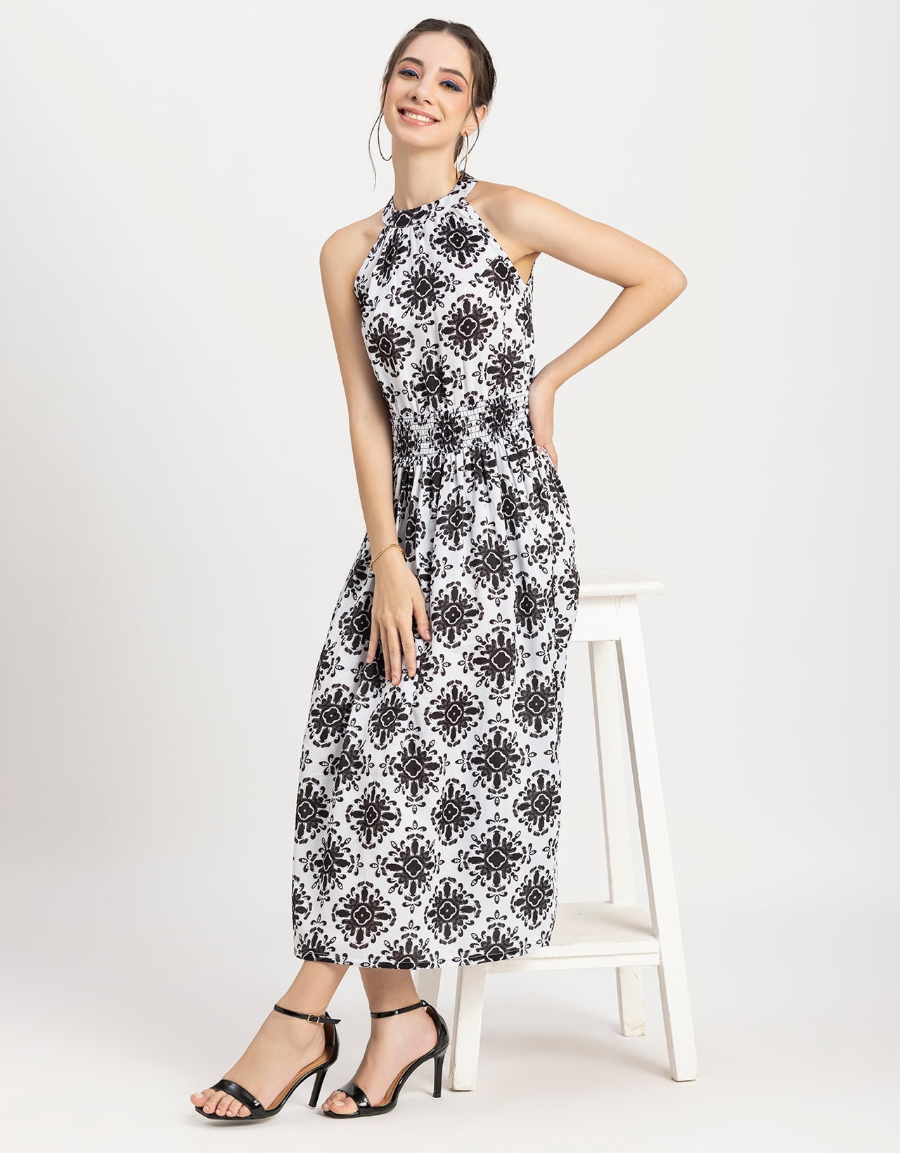 Printed Smocked Dress, Halter