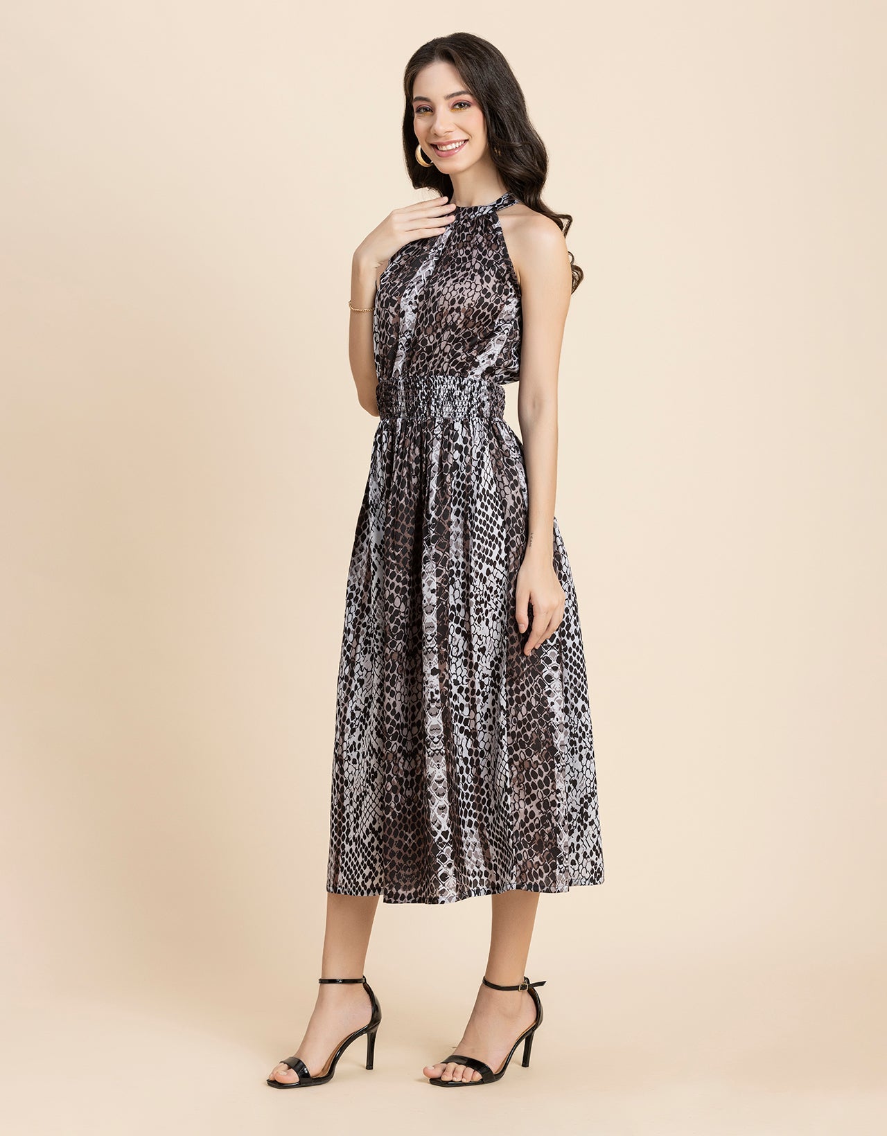 Printed Smocked Dress, Halter