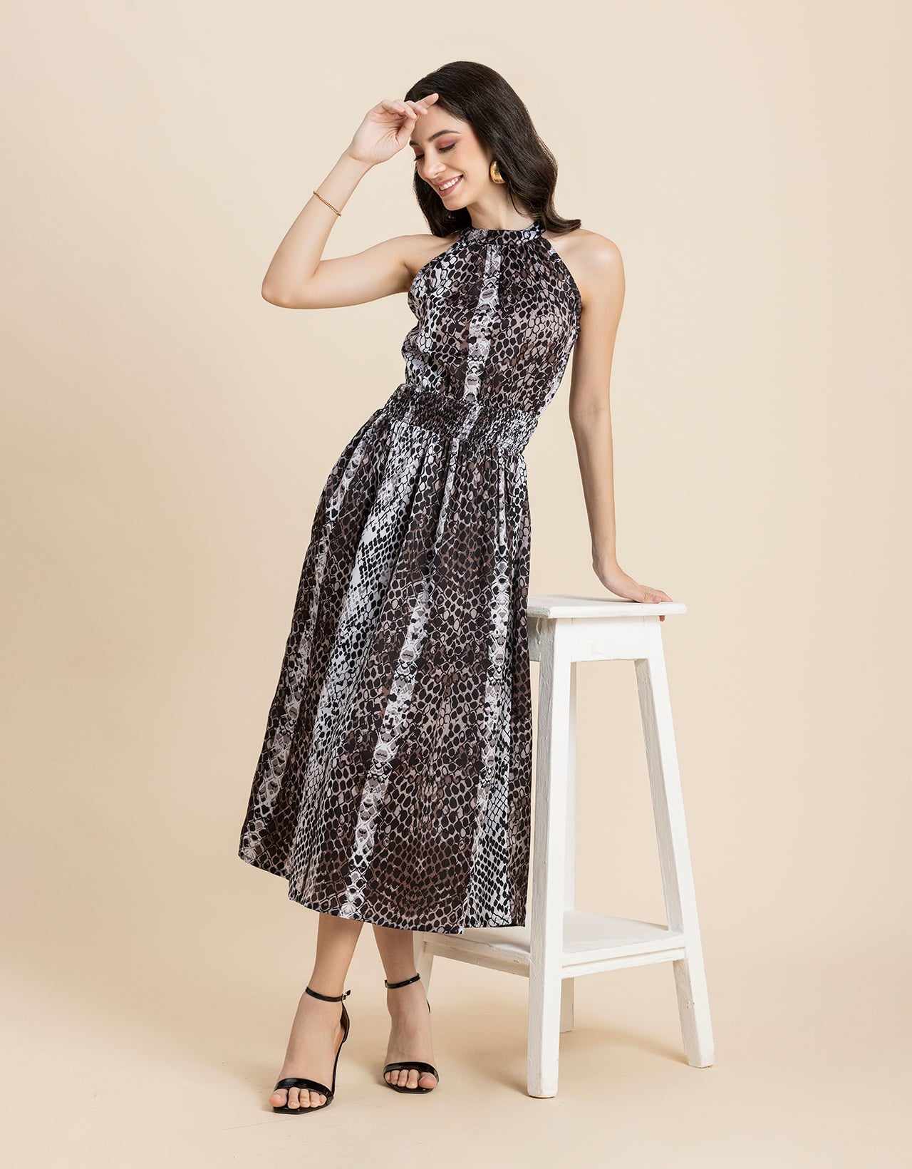 Printed Smocked Dress, Halter