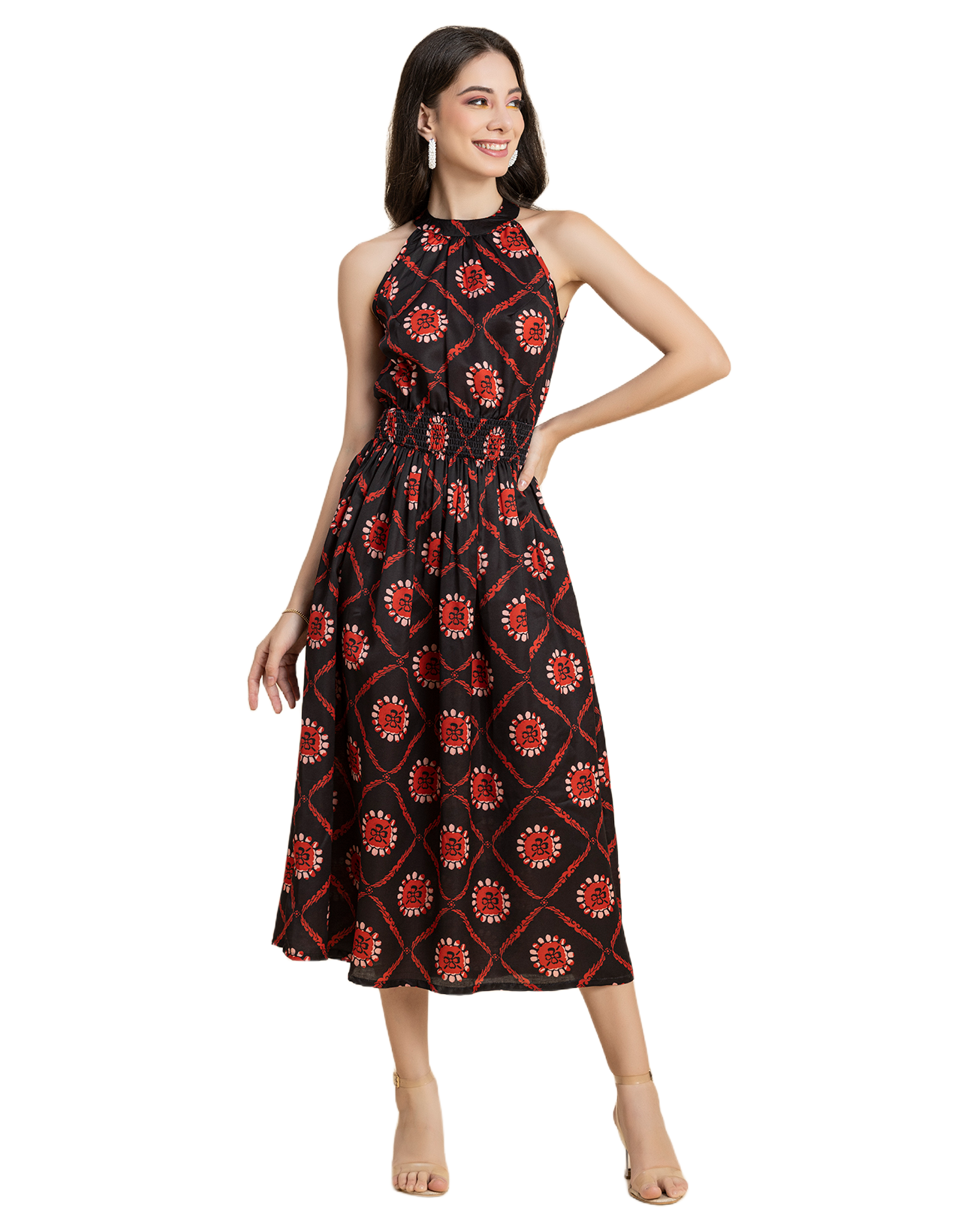 Printed Smocked Dress, Halter