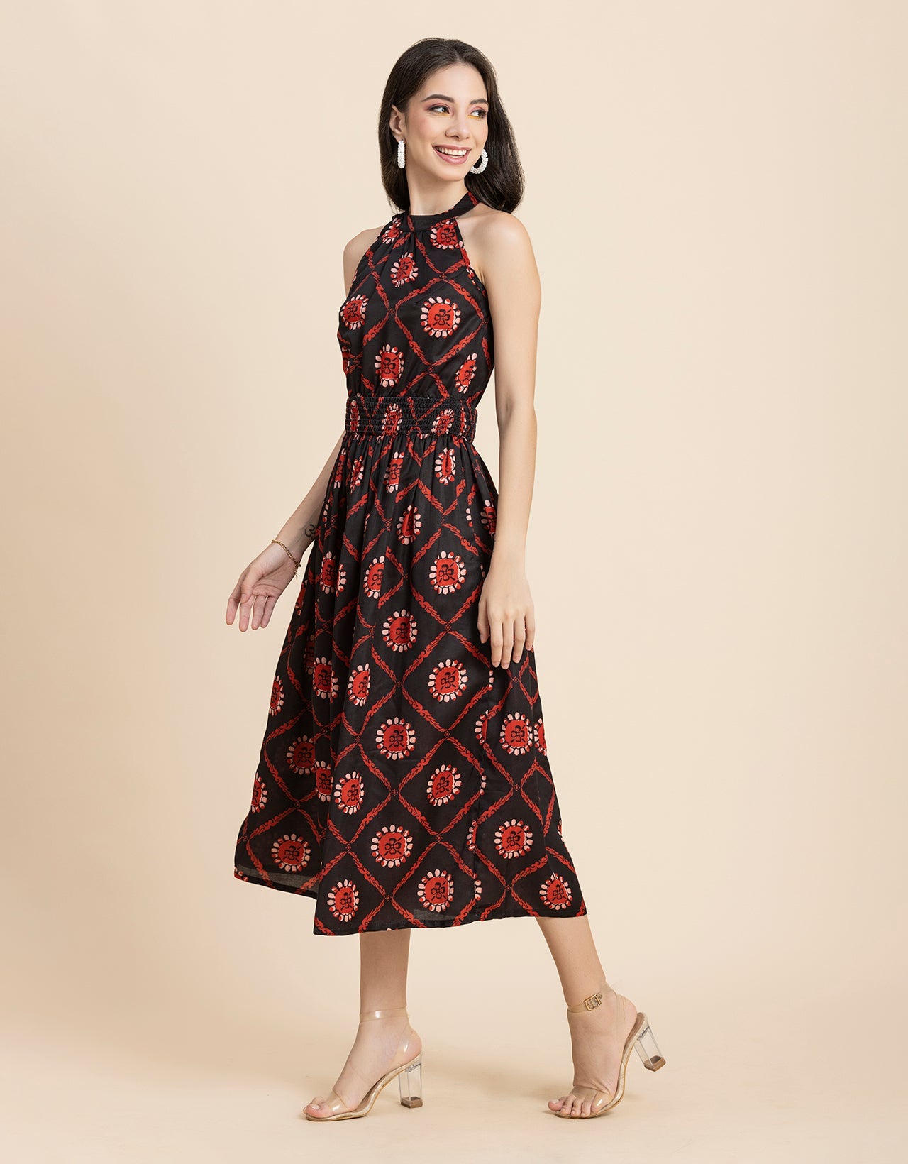 Printed Smocked Dress, Halter