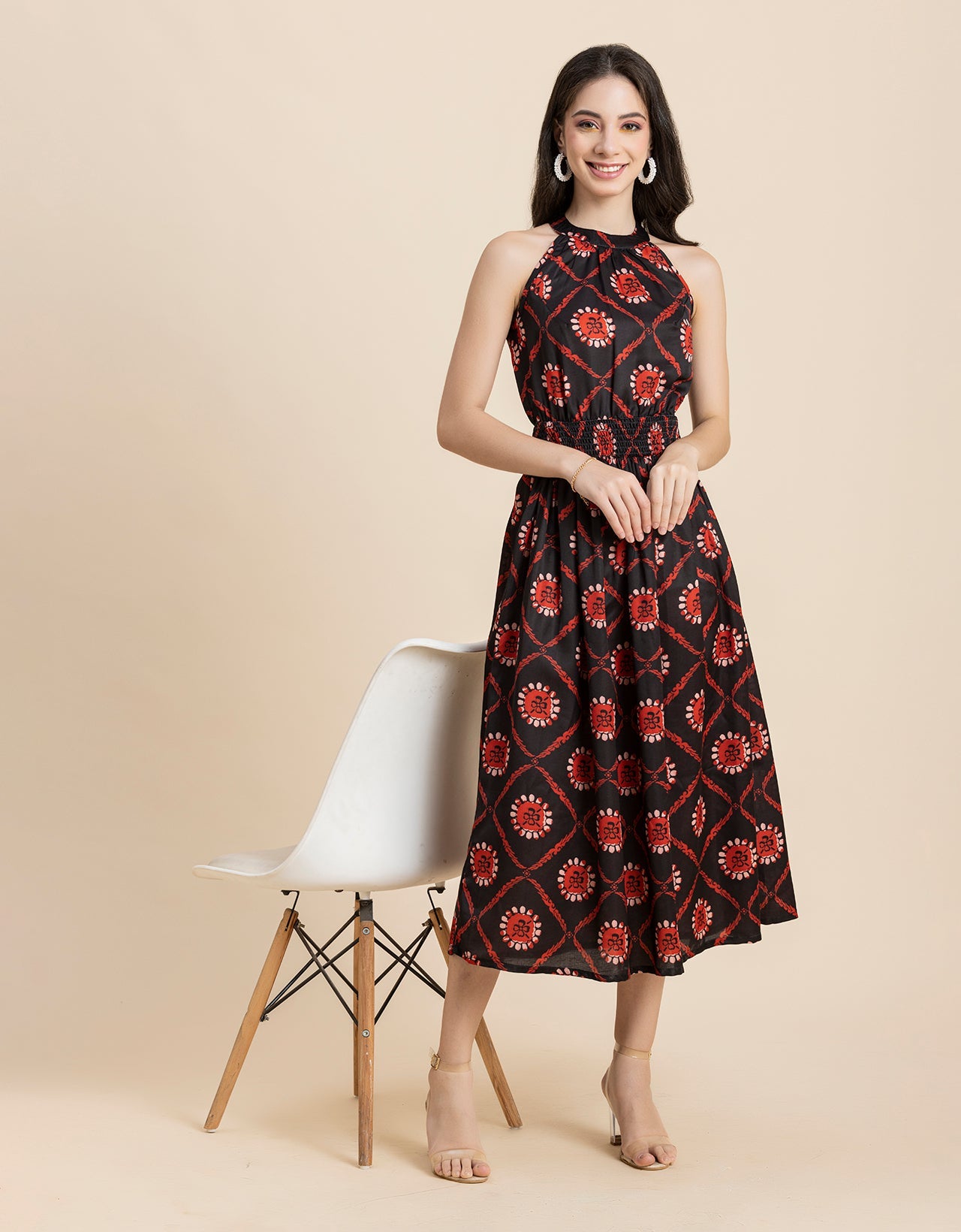 Printed Smocked Dress, Halter