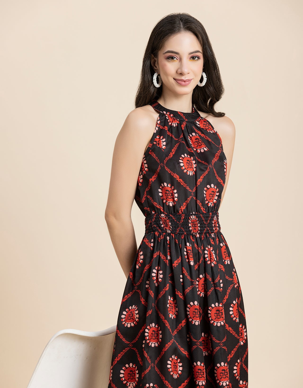 Printed Smocked Dress, Halter