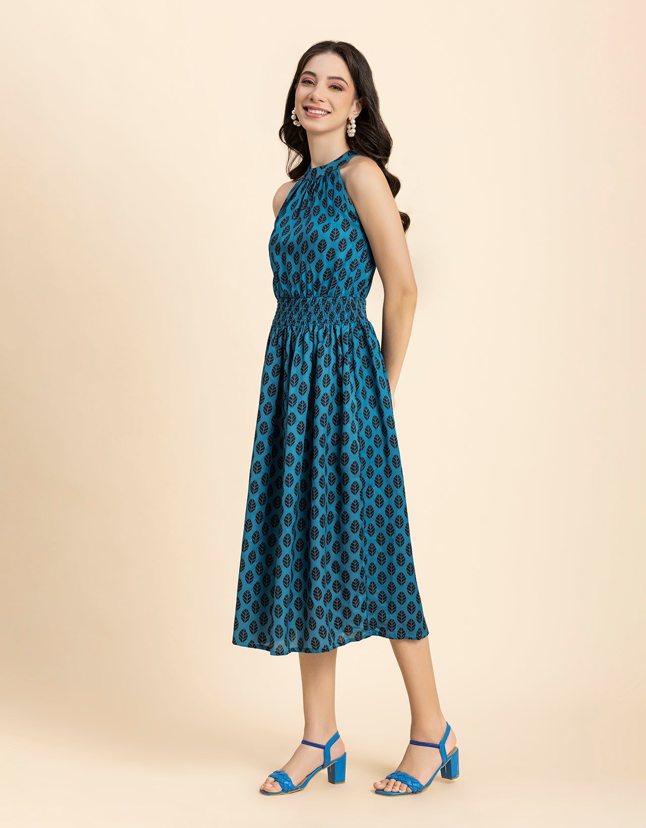 Printed Smocked Dress, Halter