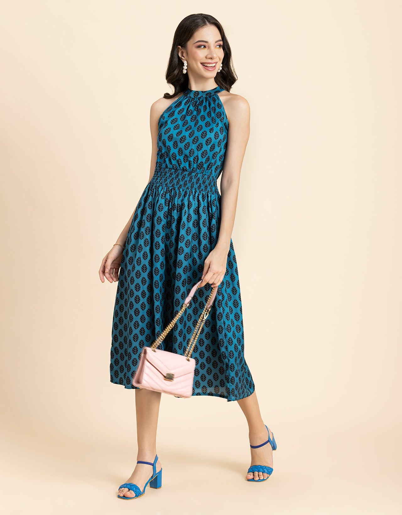 Printed Smocked Dress, Halter
