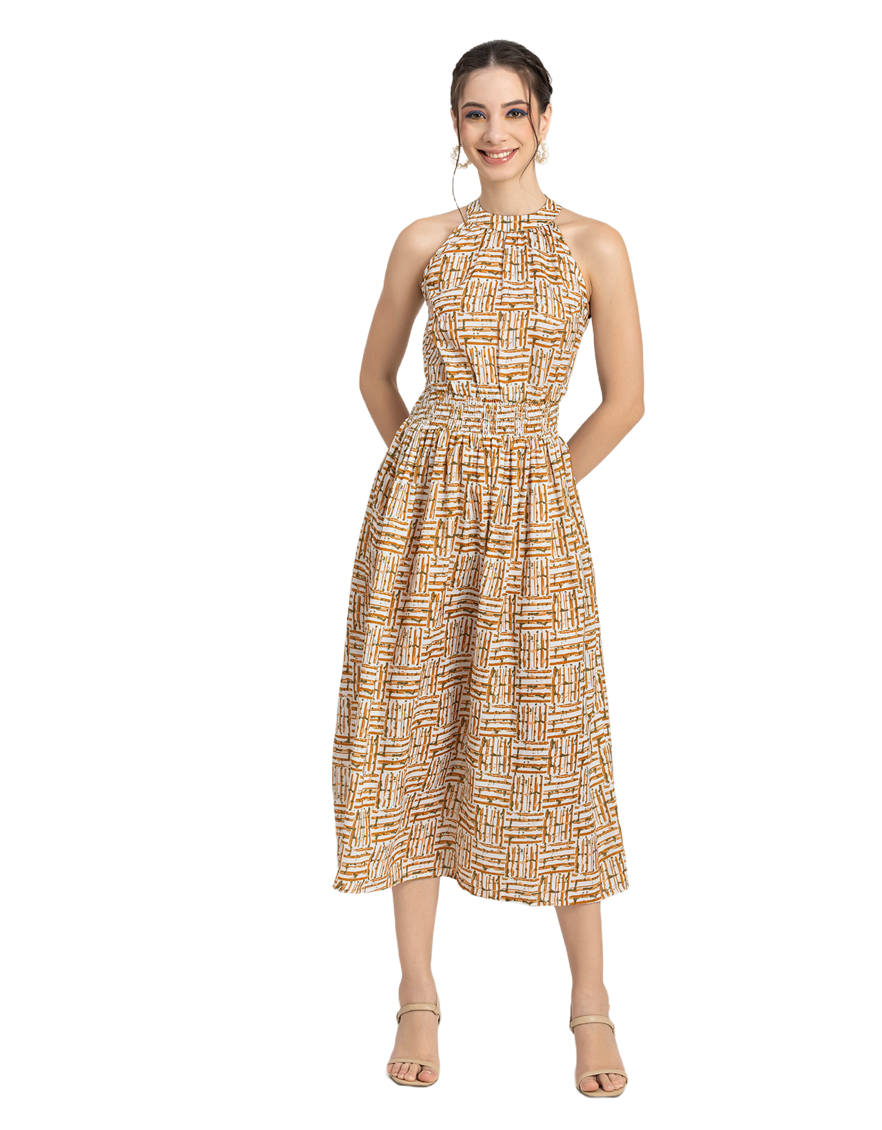 Printed Smocked Dress, Halter