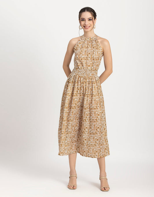 Printed Smocked Dress, Halter